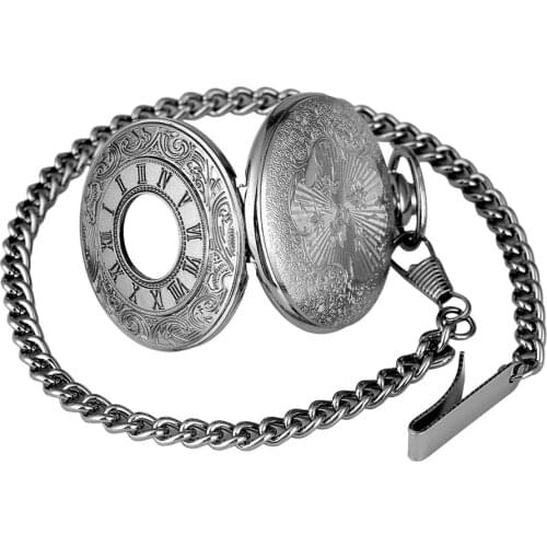 Hot Sale Retro Roman Numerals Half Hunter Quartz Pocket Watch Men Pocket Hanging Chain Pendant Clock Gifts