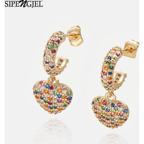Fashion Cubic Zirconia rainbow Heart Earrings Fashion Colorful Cz Crystal Love Earrings For Women Korean Jewelry