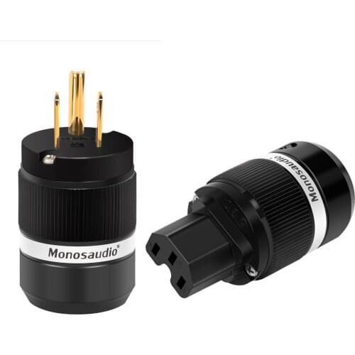 Monosaudio M100G/F100G 99.998% Pure Copper Gold Plated US AC Power Plug Connector for Audio DIY Mains Power Cable