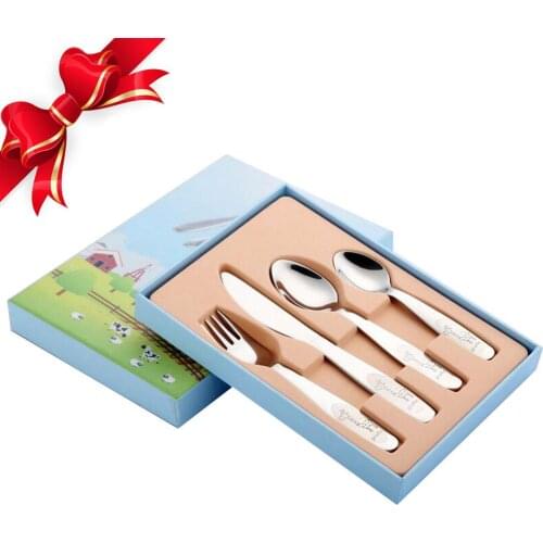 4 piece Kids Cutlery Set Stainless Steel Cartoon Lovely Knife Fork Dinner Sets Children Flat ware Tableware Set
