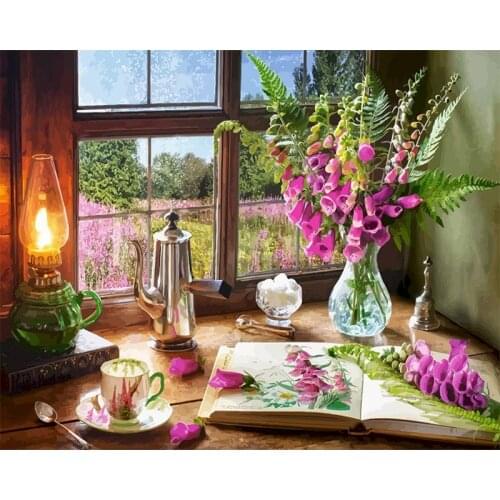 Flower Set Painting By Number DIY Craft Kits Acrylic Paints For Adults Canvas Frame Oil Picture Drawing Coloring By Number Decor