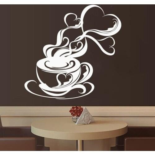 Coffee Shop Wall Decal Cappuccino Hot Drink Cafe Wall Decor Door Window Vinyl Sticker Coffee Aroma Cup Removable Mural Art S972