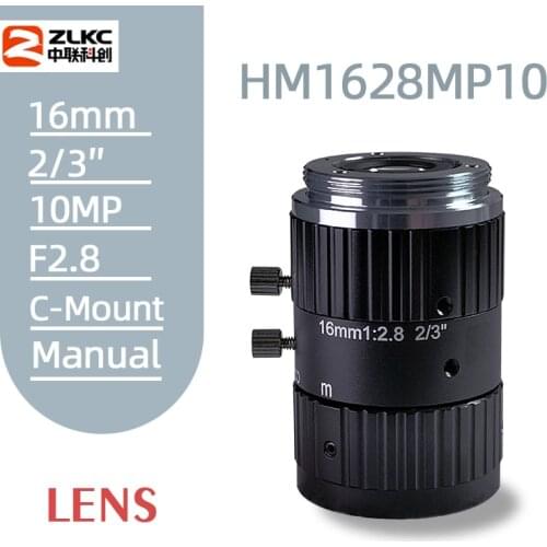 Low Distortion 10MP Lens 16mm Fixed Focal CMount Lens Manual Iris F2.8 Camera Lens for Industrial Inspection and Road Monitoring
