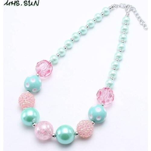 MHS.SUN Cute Spring Color Baby Girls Chunky Beads Necklace Mint Green/Pink Children Kids Beaded Necklace Jewelry Gift 1Pcs