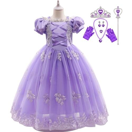 Girls Princess Cosplay Dress Kids Purple Party Costume Girl Halloween Birthday Party Carnival Dresses Fancy Clothing Vestidos