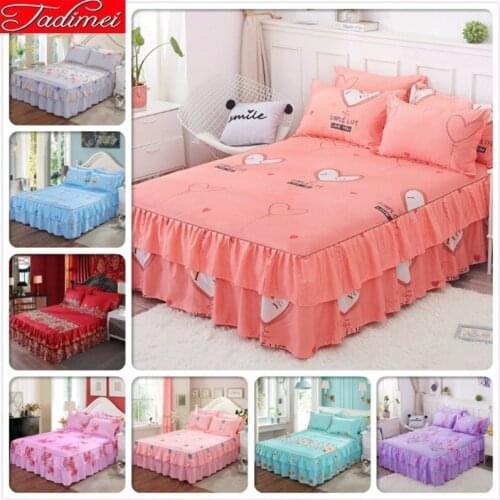 Pink Bed Skirts Adult Couple Kids Child Girl Bed Sheet Soft Cotton Bedcover With Rubber Elastic Band King Queen Full Single Size