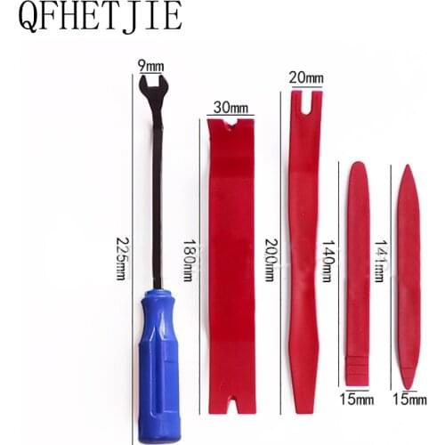 QFHETJIE 5-piece Car Audio Modification Tool Set, Car Interior Trim Panel Removal, Red Rocker Screwdriver Set, Auto Parts CN