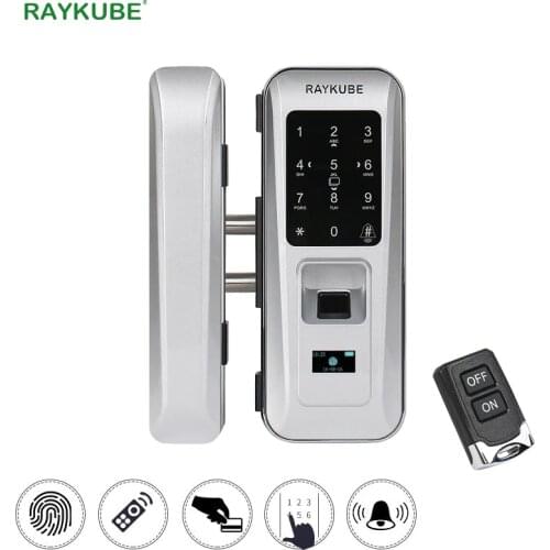 RAYKUBE Glass Door Lock Office Keyless Electric Fingerprint Lock With Touch Keypad Smart Card Remote Control Key Door Lock R-W06