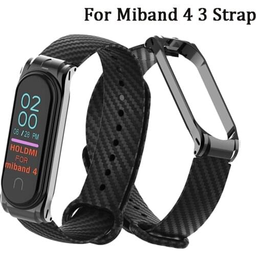 For Mi Band 4 Strap Silicone Carbon Fiber Wrist Straps for Xiaomi Band 4 3 Metal Case Bracelet Miband 4 Correa Black Blue