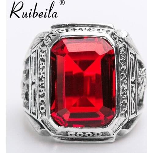 RuibeilaS925 silver Red big gemstone ring atmosphere wide face retro Thai silver square men Ring Jewelry