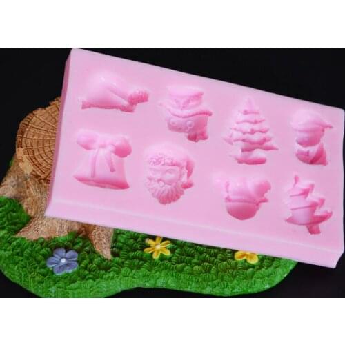 Santa Claus Silicone Chocolate Mold Christmas Tree Bell Hat Silicone Fondant Cake Border Decoration Party Mold