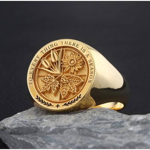 Holy Bible Peace Prayer Tulips Sunflowers Maple Leaves Mistletoe To Every Thing There Is A Season Signet Sterling Silver Ring
