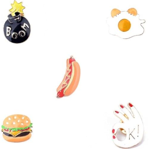 XEDZ Pizza Hamburger Hot Dog Poached Egg Hazelnut Bomb Metal Enamel Pin Hat Shirt Collar Bag Chain Brooch Badge Jewelry