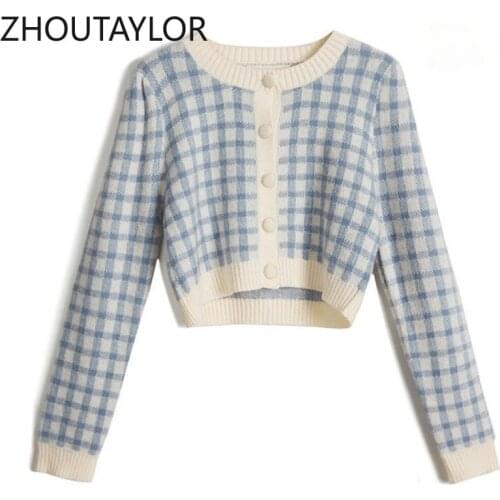 ZHOUTAYLOR Cardigan Women Fashion Office Lady Single Breasted Tops Female O-Neck Full Sleeve Loose-fitting Autumn Jumper Femme