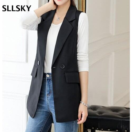 SLLSKY Solid Single Button Women Vest Waistcoat Sleeveless Female Casual Black Vest Spring Autumn New High Quality Vests Tops