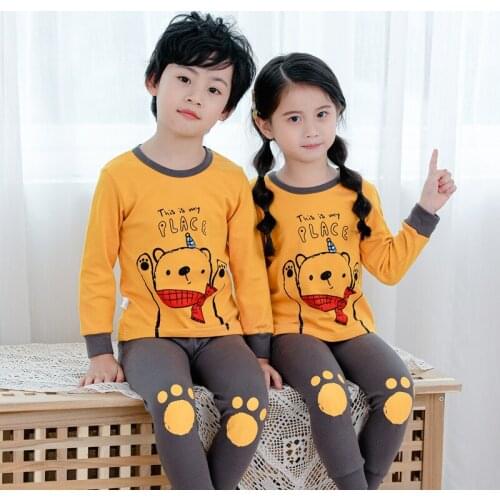 Animals Winter Children Girls Boys Soft Sleepwear Kids Cotton Pajamas Set Thick Shirts+Pants 2pcs Baby Clothing Sets Girls Suit