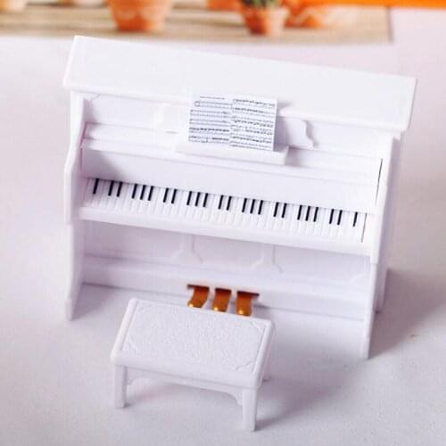 1Set 1:12 Wooden Grand Piano With Stool Model Dollhouse Miniature White Exquisite For Dollhouse Play Toys Accessories