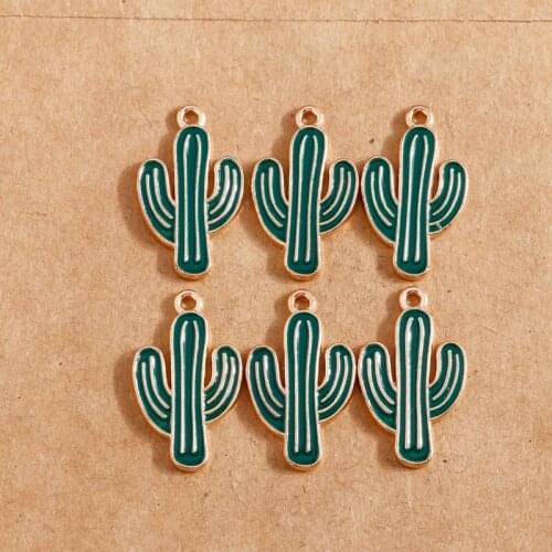 10pcs/lot 14*24mm Enamel Green Cactus Charms for Bracelets Necklaces Pendants for Women DIY Jewelry Findings