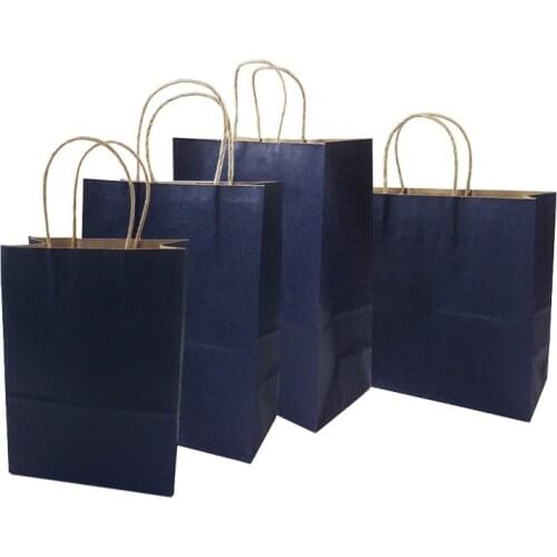 10 Pcs/lot 4 Size Deep Blue Kraft Paper Bag With Handle Recyclable Bag Fashionable Cloth Shoes Gift shops Paper Bags