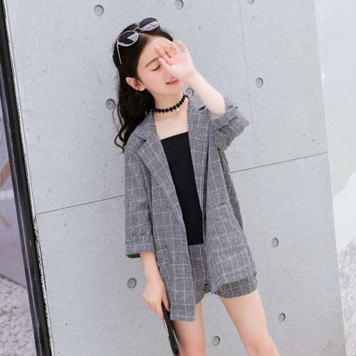 Plaid Fashion Girls Clothing Sets Spring Autumn Kids Plaid Suits 3pcs Girls Outfits Children School Clothes 4 6 8 10 12 14Years