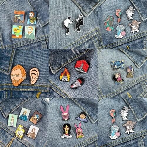 2-5PCS/Set Cartoon Figure Enamel Pin Badge Van Gogh Self-portrait Brooches for Fans Friends Anime Lapel Pin Jewelry Wholesale