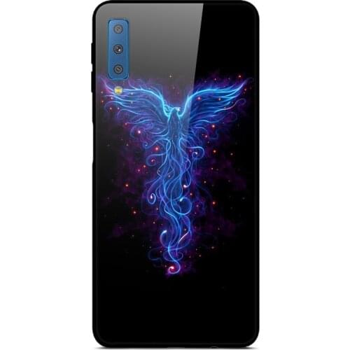 For Samsung Galaxy A7 Phone Case Tempered Glass Case Back Cover With Black Silicone Bumper Series 1