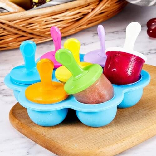 7 holes Ice Cream Ice Pops Mold Silicone ice tray Ice lolly mold silicone food supplement box Fruit Shake Accessories Summer