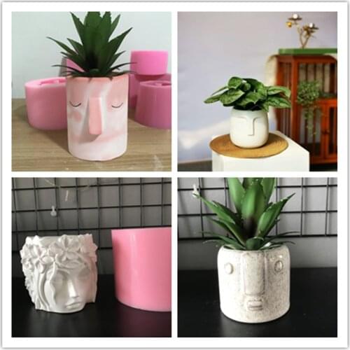 Head Molds Pot Making Silicone 3D Planter Human Vase Cement Silica Gel Flowerpot Mould DIY Concrete Candlestick Clay Tray Tools