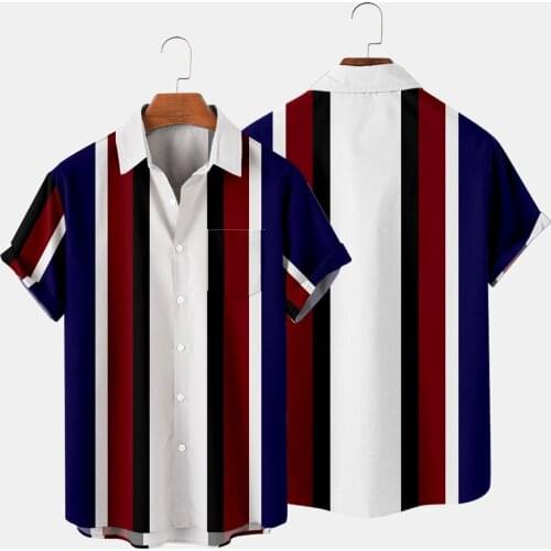 Oversized 4XL Men Hawaiian Shirts Summer Striped Print Hip Hop Fast Drying Short Sleeve Beach Shirts