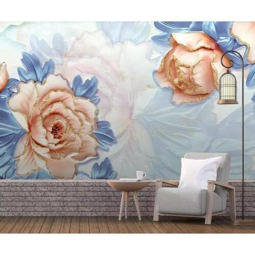 Customized large-scale 3D mural wallpaper retro simple three-dimensional relief flower TV background wall