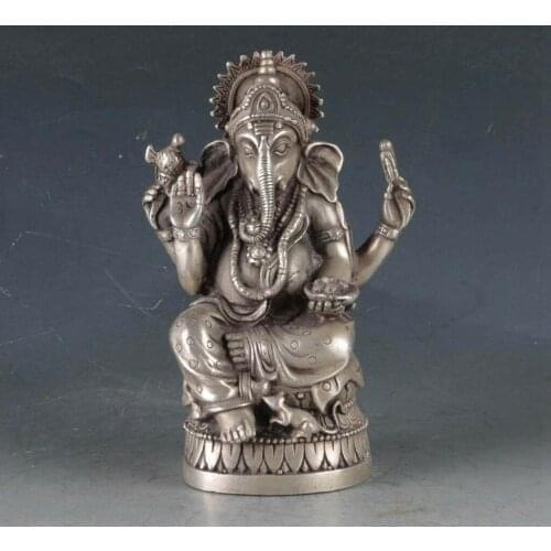 Exquisite Chinese Tibetan Silver copper Geneisha Statue