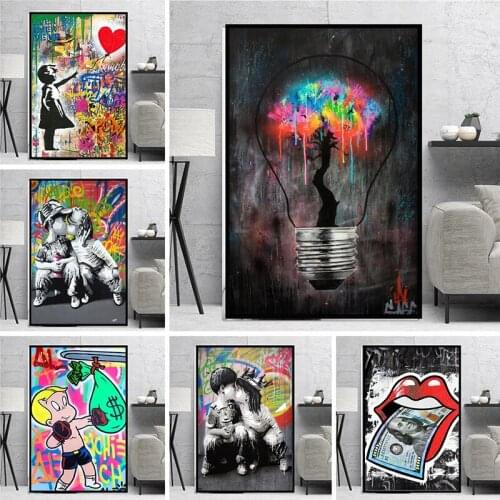 Love Boy and Girl Banksy Street Graffiti Art Canvas Painting Posters and Print Wall Art for Living Room Home Decor Cuadros