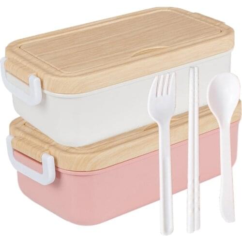 Wood Grain Lunch Box Large Capacity Student Lunch Box Office Worker Lunch Insulation Box With Spoon Fork And Chopsticks 900ml