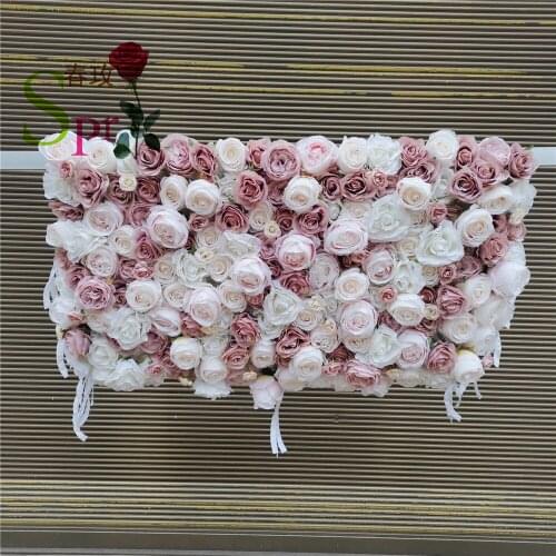 SPR Top selling roll up cloth back hot pink silk flower wall for wedding backdrop decoration