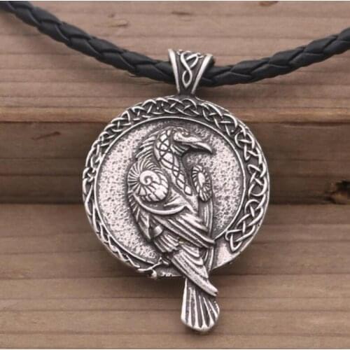 Mens Viking Necklace Crow Pendant Necklace Vintage Style Jewelry