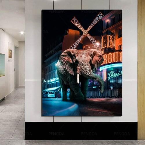 Wall Art Elephant Canvas Paintings Home Decoration Modular City Pictures HD Printed Wild Animal Posters Framework For Bedroom