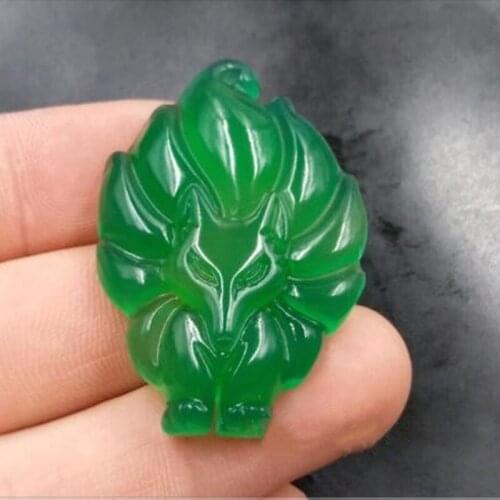 Natural Agate Chalcedony Nine Tailed Fox Pendant Jewelry Fine Jewelry Multicolored Fox Chalcedony Couple Jade Pendant Necklace