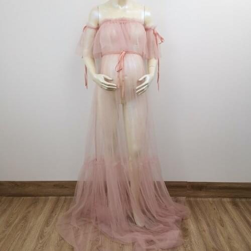 New Sexy Soft Tussle Maternity Long Dresses Boob Tube Pregnant Voile Tube Gown for Woman Photography Props Baby Shower Dresses
