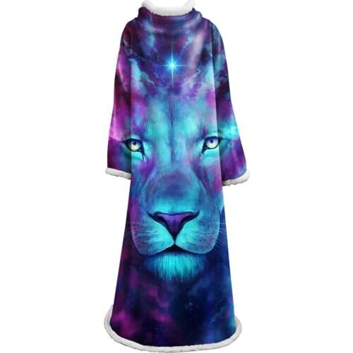 Wolf Print Sleeve Blanket Pink and Blue Galaxy Blankets for Beds Velvet Front and Fuzzy Sherpa Back Throw Blanket With Sleeve