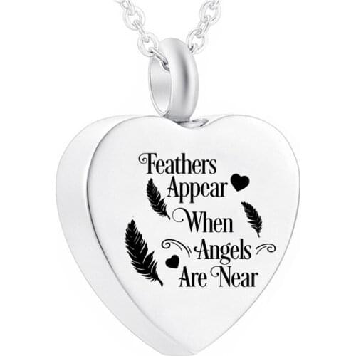 Cremation Jewelry Stainless Steel Urn Necklace Pet Ashes Memorial Pendant Feather Ashes Pendant With Filling Kit