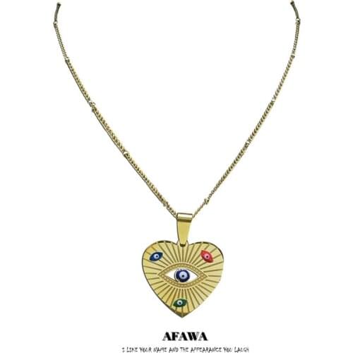Islam Stainless Steel Colorful Heart Turkey Eyes Charm Necklaces for Women Gold Color Necklace Jewelry ojo turco N5209S02