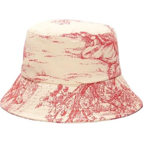 Reversiable Bucket-Hats Women Luxury Tie Dyed Sunscreen Fisherman Cat Cotton Fashion Anti-sun European Floral Lady Panama Hat