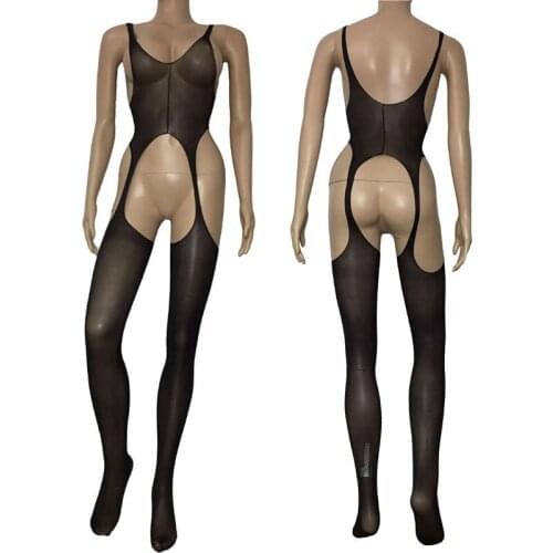 Sexy Black Opaque Hollow Out Suspender Crop Top Bodystocking Bodysuit Erotic Open Crotch Body Stockings Leotard Lingerie