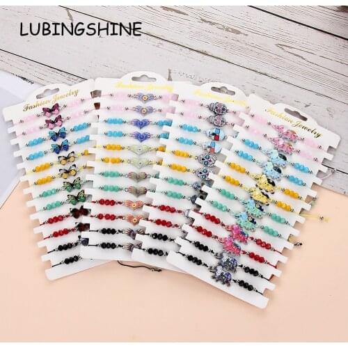 Boho 12pcs/lot Skull Animal Butterfly Elephant Charms Braided Bracelet for Women Crystal Bead Adjustable Rope Chain Yoga Jewelry