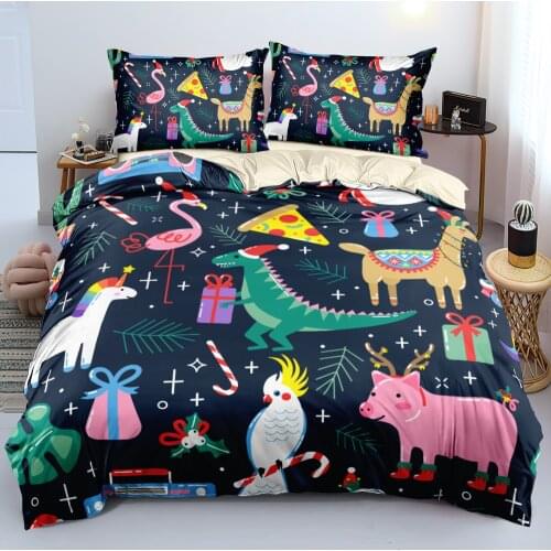 3D Marry Chritmas Bed Linens Animals Cartoon Duvet Cover Set Quilt Covers Pillowcases King Queen Full XMAS Beddings Bedspreads
