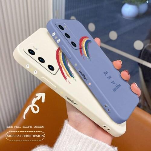 Rainbow Square Liquid Silicone Case For Huawei P40 P30 P20 Pro Lite Mate 40 30 20 Pro Lite PSmart 2021 Y7A Soft Phone Cover Case
