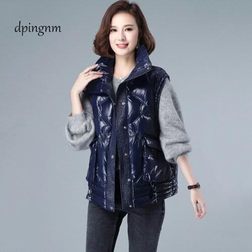 Plus size women autumn waistcoat Glossy bright 2020 vest winter Warm new Korean down vest sleeveless jacket 3XL black