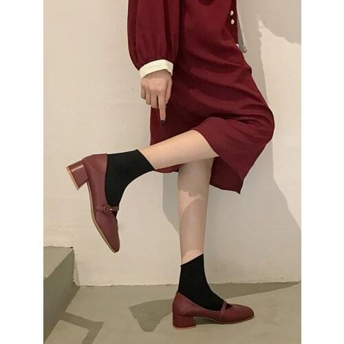 Retro Mary Jane Shoes Wild Square Head Peas Shoes Fashion Two Wear Single Shoes Simple High Heels Square Heel Womens Shoes Pumps