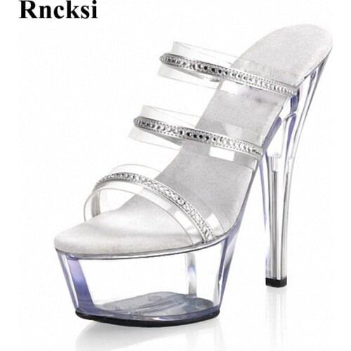 Rncksi Rhinestone Fashion New Pole Dancing Sexy New Women 15CM High Heel Clear Platforms Model Shoes Wedding Pole Dance Slippers