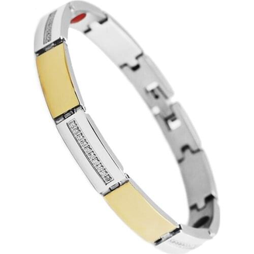 Wollet Jewelry Stainless Steel Magnetic Bracelet Bangle for Men Women Metallic Gold Color CZ Stone Magnets
